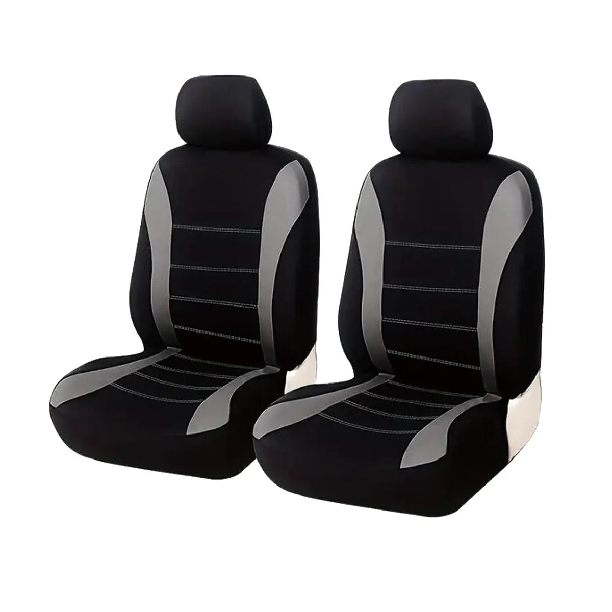 A pair of black universal fit seat and cushion covers shown from the back.