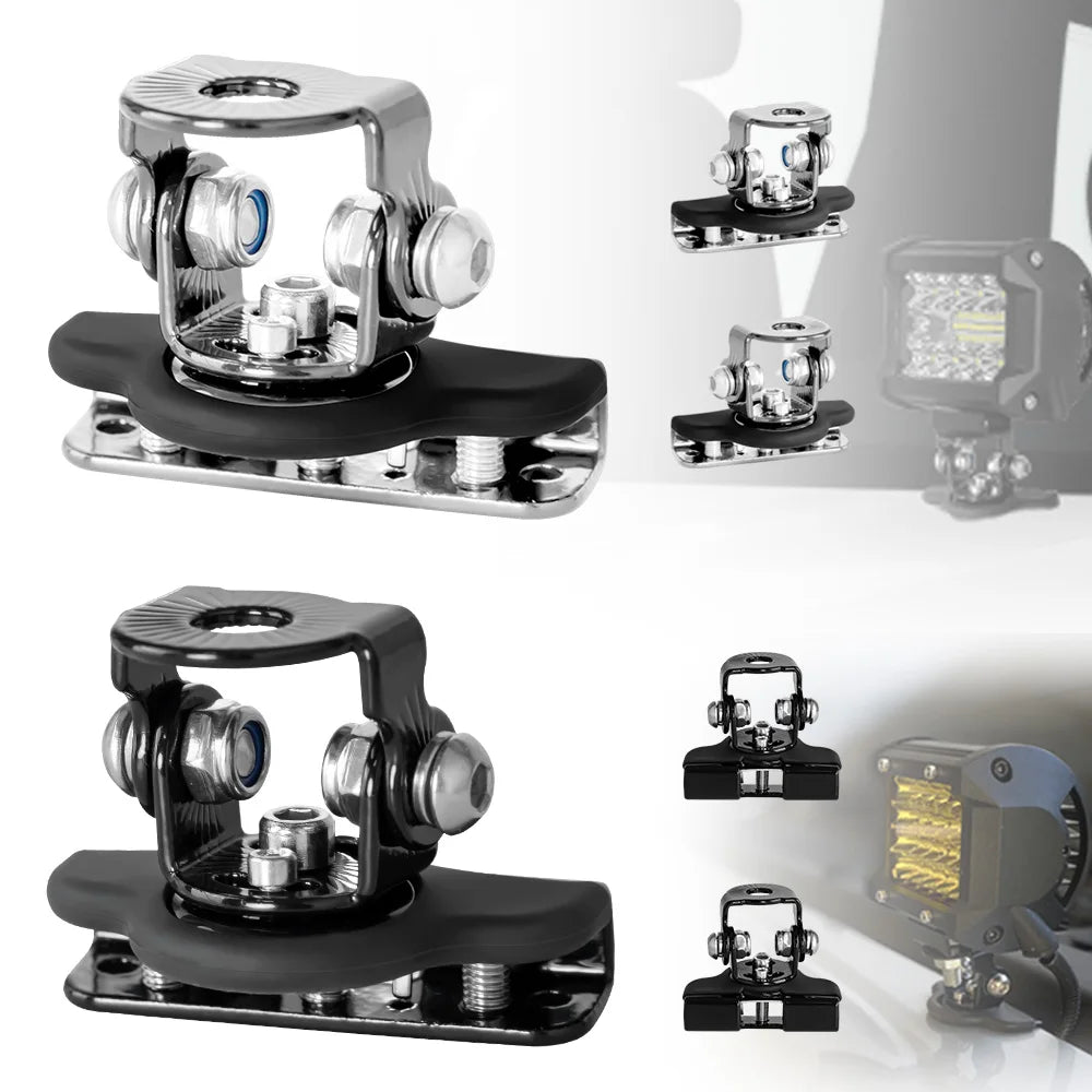 Mounting brackets for a universal LED light bar, shown in various configurations and mounting options.
