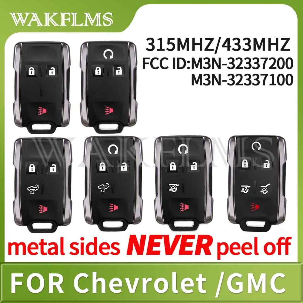 Black universal remote key for Chevrolet and GMC trucks with FCC ID M3N-32337200 and M3N-32337100