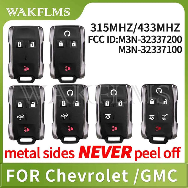 Black universal remote key for Chevrolet and GMC trucks with FCC ID M3N-32337200 and M3N-32337100
