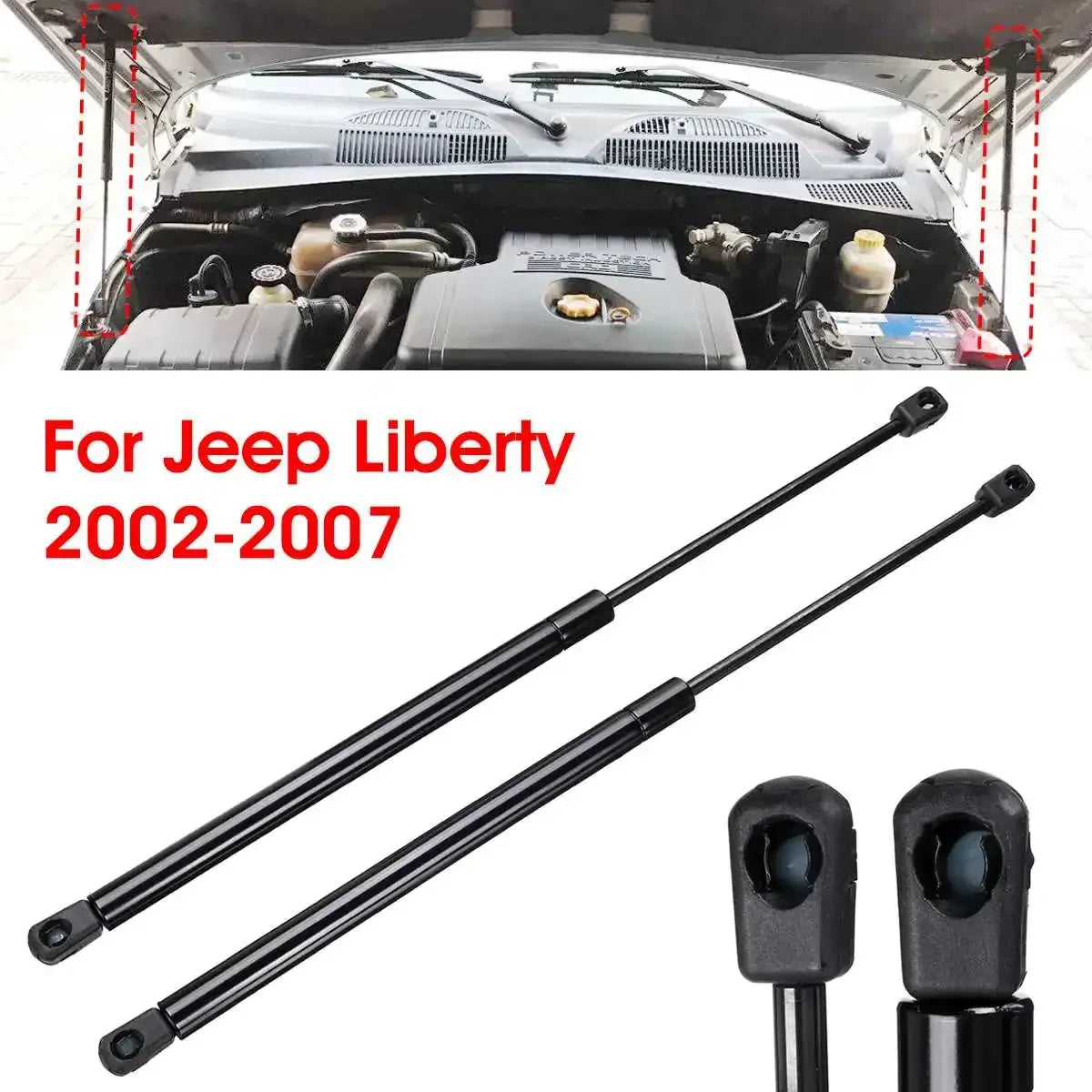 Dos soportes de barra estabilizadora delanteros y traseros negros para un Jeep Liberty.