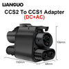 A black adapter for converting CCS2 to CCS1 DC+AC charging, showing its dimensions.