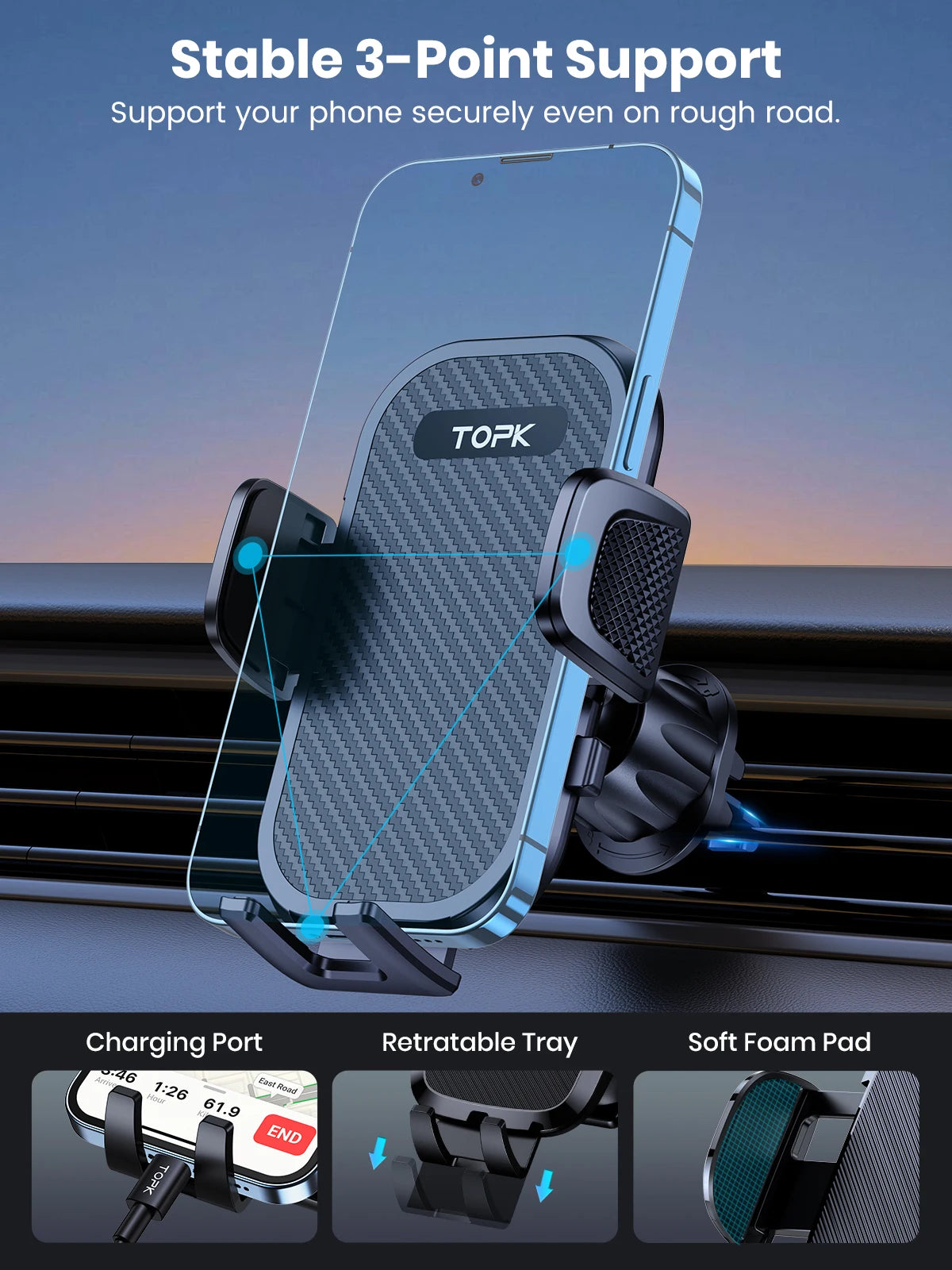 360° Rotating Car Phone Mount for Dashboard and Windshield