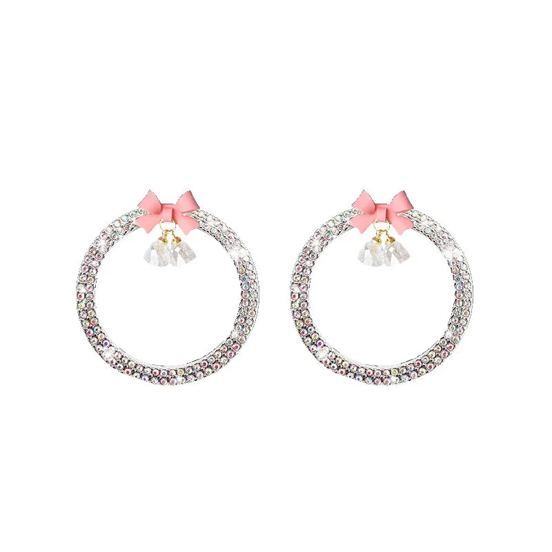 Pair of decorative rhinestone bow bell car start switch button trim rings