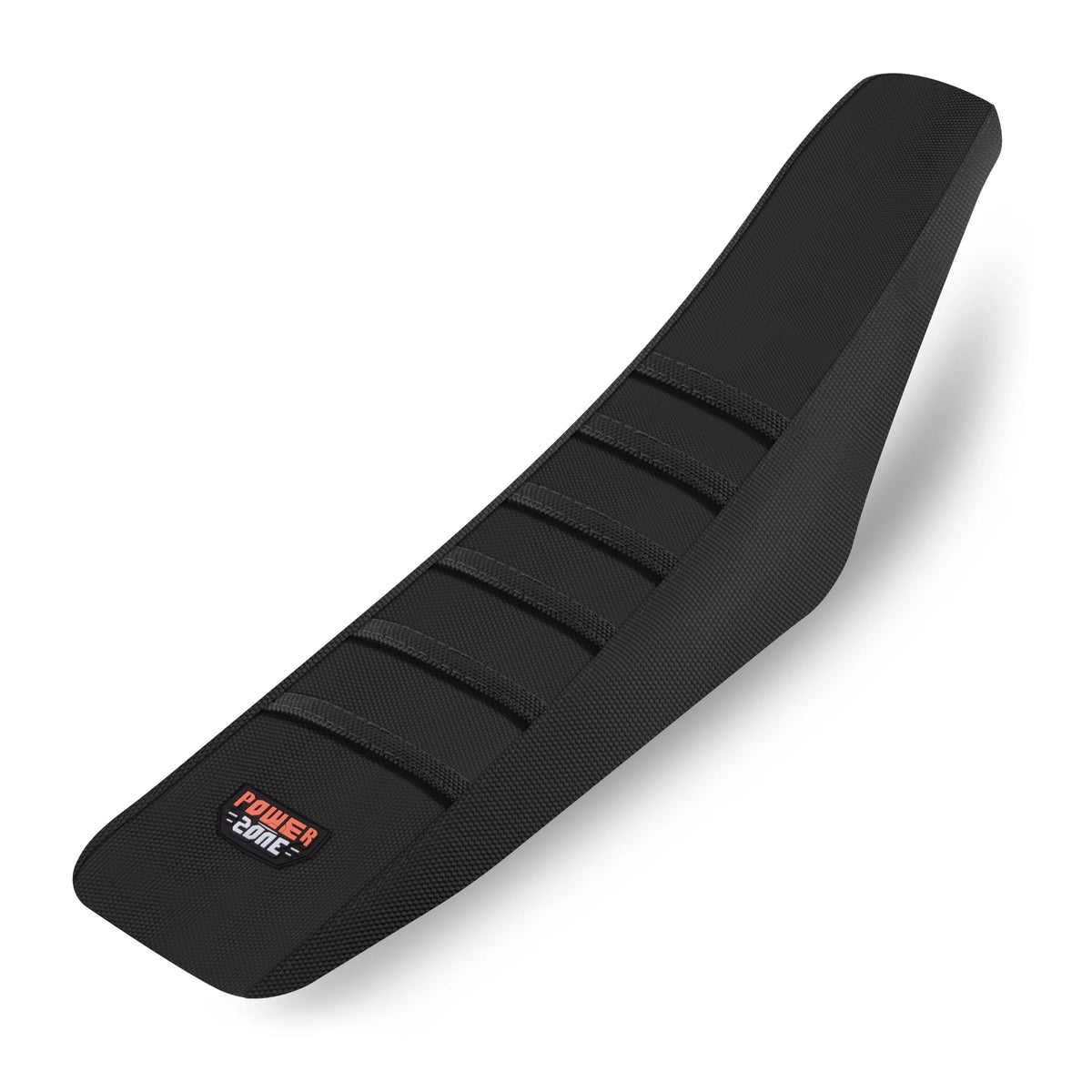 Black universal ribbed motorcycle seat cover with a Power Zone logo