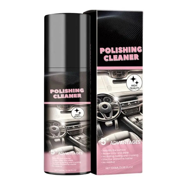 A black bottle of polishing cleaner with a black cap and a black box packaging.