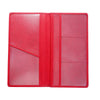 Rotes Leder-Kartentasche mit transparentem Fenster, das Dokumente zeigt.