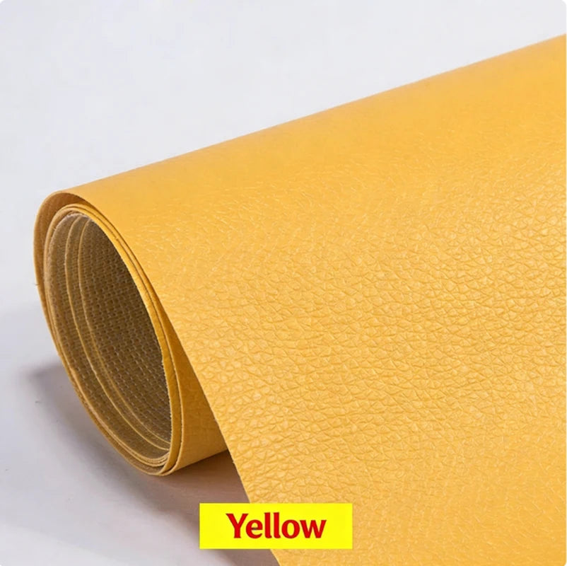 A roll of yellow heavy duty self-adhesive PU leather repair patches.
