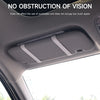 A gray car makeup mirror is shown mounted on the interior of a vehicle, emphasizing no obstruction of vision.