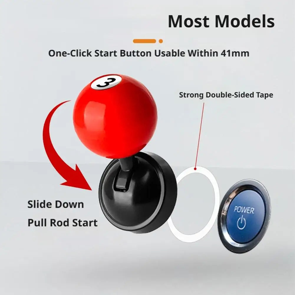 A red car start button joystick with a strong double-sided tape and a power switch visible.