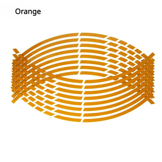 Orange reflective wheel rim strips for motorcycles and cars