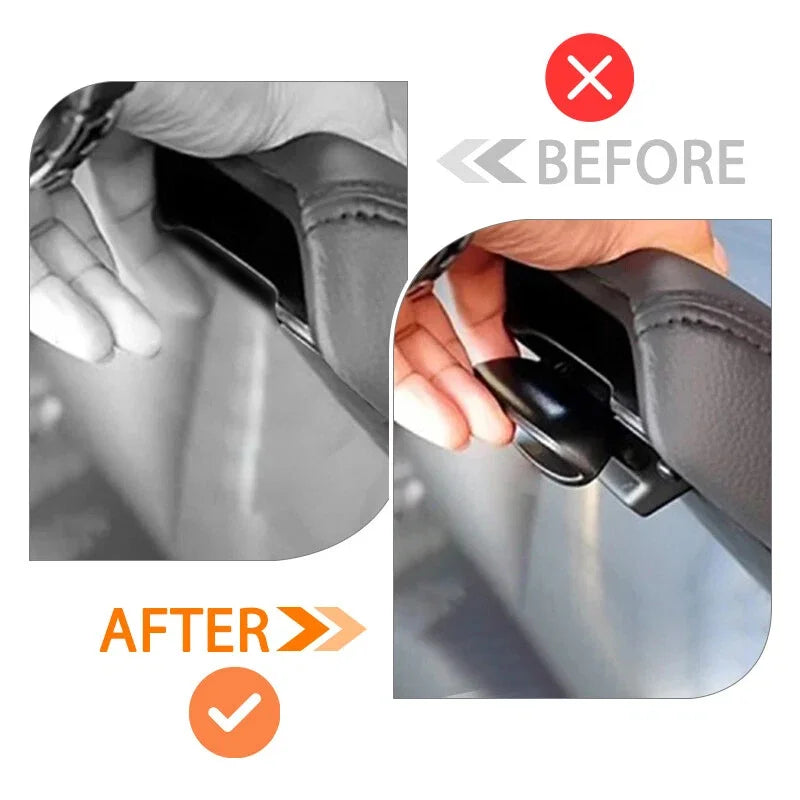 Before and after comparison showing the installation of a center console latch for a Honda Civic