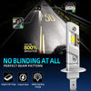 A silver LED headlight bulb is shown illuminating a road, demonstrating its bright beam pattern and performance.