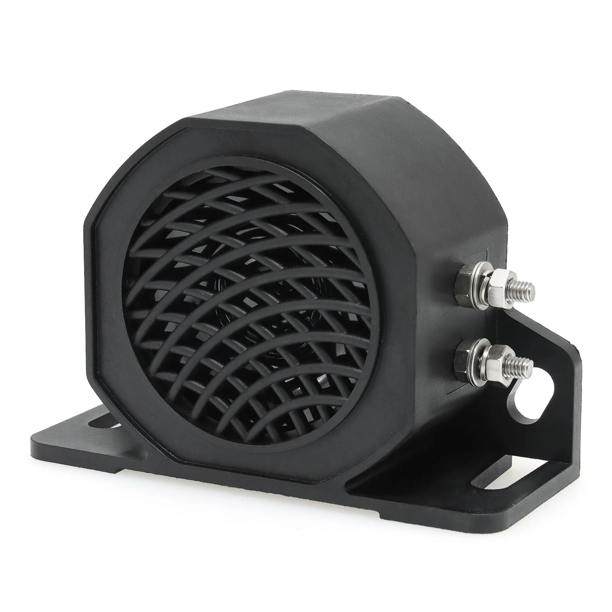 Black high-decibel reversing alarm horn for vehicles with mounting brackets