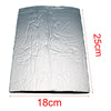A rectangular silver sound deadening mat for automotive, measuring 18cm by 25cm.