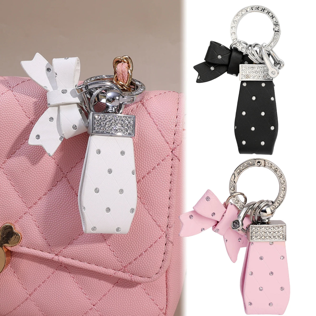Rosa gesteppte Handtasche mit weißer Schleifenhaken und silberner Hardware