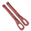 A pair of reddish-brown car seat gap filler organizers with elongated, slotted shapes.