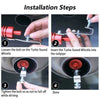 Installation steps showing how to install a Turbo Sound Whistle into a car tailpipe.
