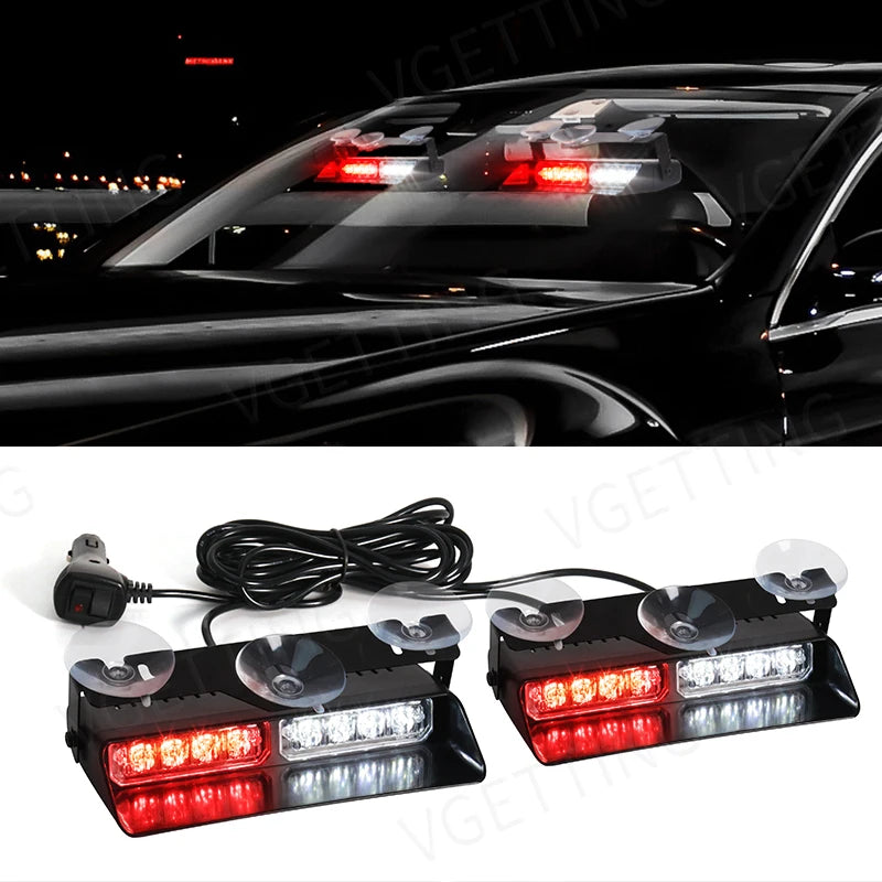 Un jeu de gyrophares LED multicolores pour avertir les véhicules, montés sur une surface noire.