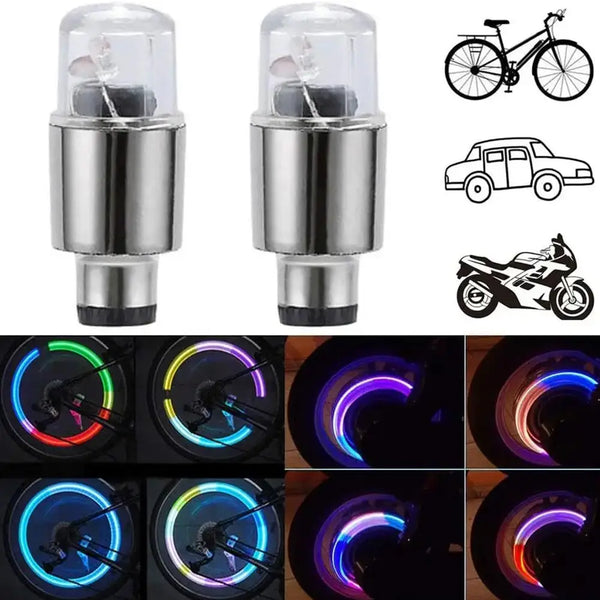 A set of universal LED wheel lights designed for bikes and cars, shown in various configurations.