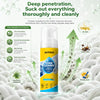 A bottle of AUTOGO multi-purpose foam cleaner with a yellow label is shown surrounded by cleaning foam and stains.