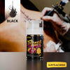 A bottle of KVM Stencil Transfer Gel displayed on a dark surface with a person's arm in the background.