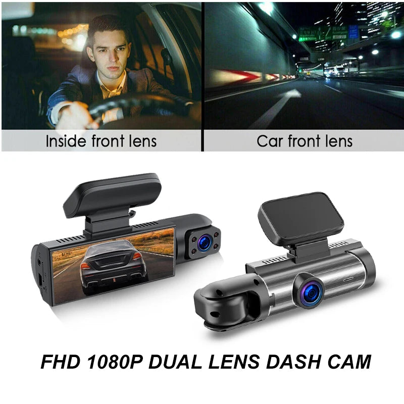 Caméra dashcams FHD 1080P noire à double objectif avec vues intérieures et extérieures