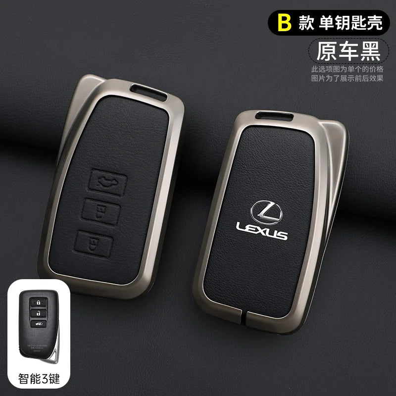 A black Lexus car key cover shell shown next to a disassembled key, highlighting the finished product.
