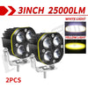 Zwei 3-Zoll-Hochleistungs-LED-Arbeitslichter, einer weiß und einer gelb, montiert auf Metallhalterungen.