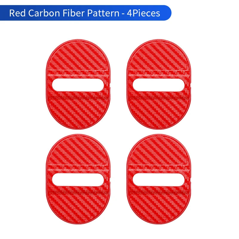 Four red carbon fiber patterned door lock protector covers