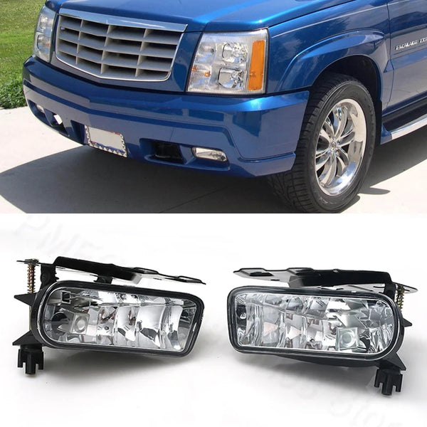 Replacement fog light assembly for a blue Cadillac Escalade truck.