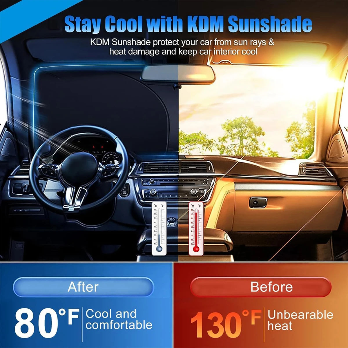 KDM Sunshade protecting a car interior from sunlight and heat damage