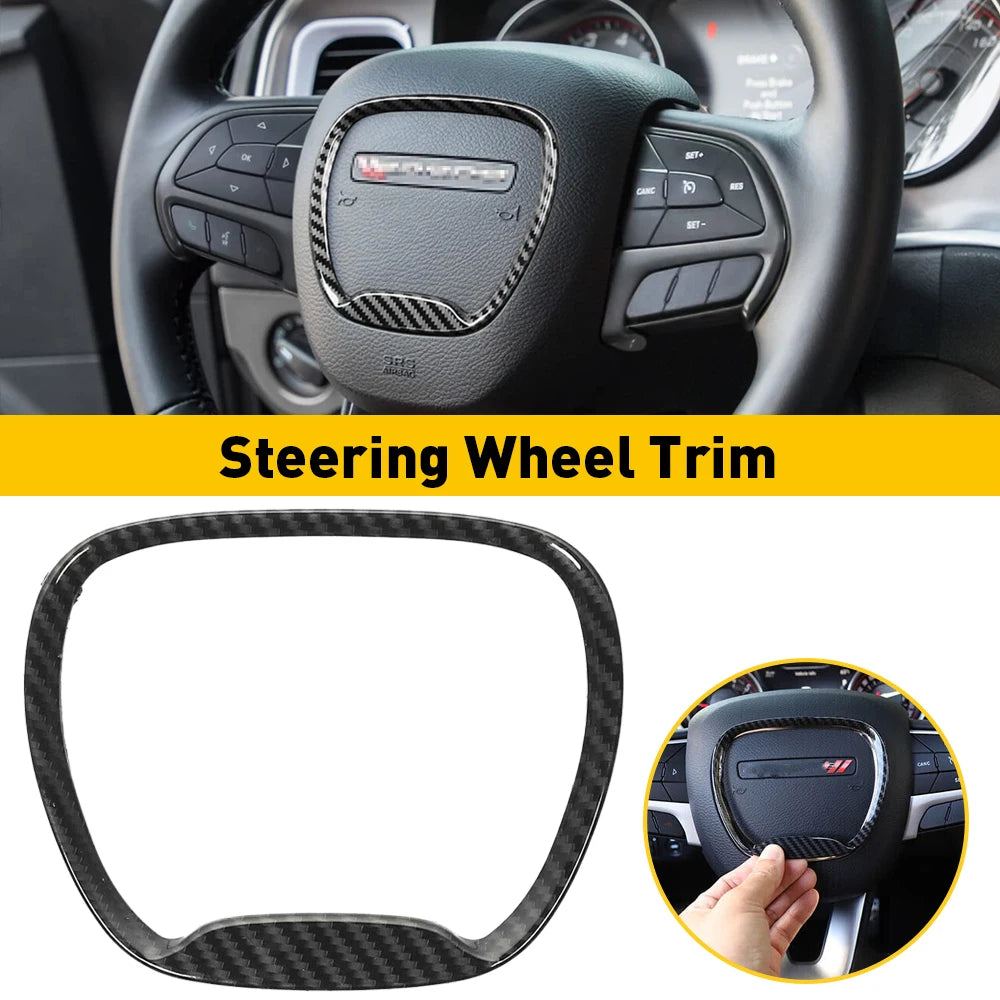 Black leather steering wheel trim cover for Dodge and Jeep vehicles