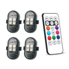 A set of wireless RGB car LED lights and a remote control with On Off Mode Auto Static settings.