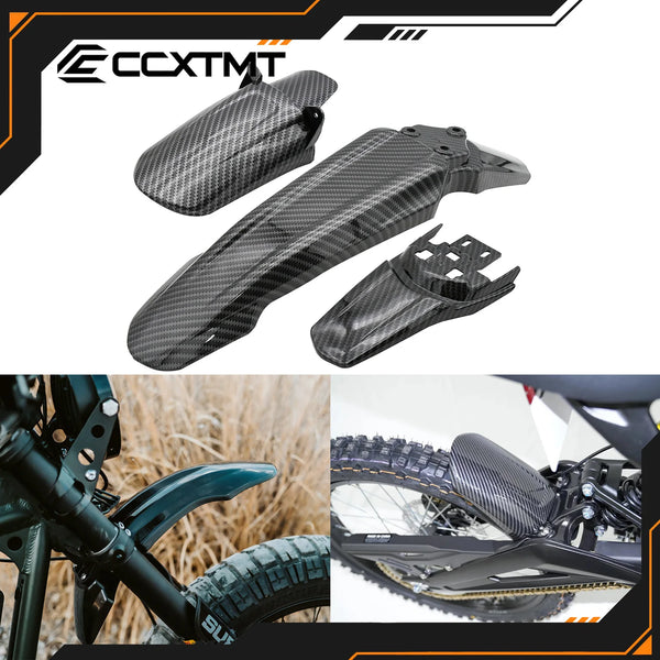 Three durable black mudguards for electric bikes shown in various angles and context.