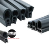 Black U-shaped door edge seal strips shown in various angles and a close-up of the steel belt.