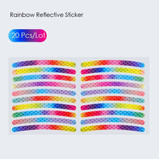 A sheet of 20 multi-color reflective stickers arranged in horizontal rainbow stripes.