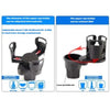 A black adjustable cup holder organizer with a top and bottom cup holder slot.