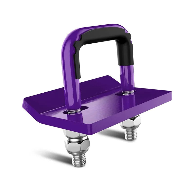Purple heavy duty trailer anti-rattle stabilizer lock with a black handle and mounting bolts