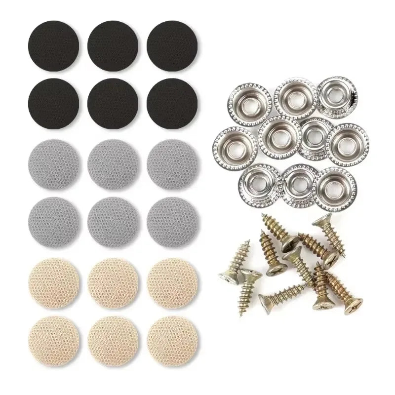 A collection of various sized and shaped interior roof fixing buckles and fasteners for a car kit.