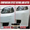 Comparison of a car headlight scratch before and after using a repair paste kit