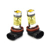 A pair of high-performance H11/H8 yellow LED fog light bulbs with silver and gold accents.