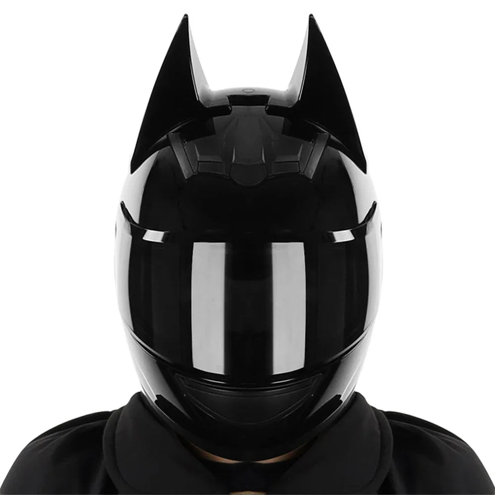 Black full face motorcycle helmet with detachable horns