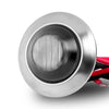 Silver round LED marker light housing with a red wire connection.