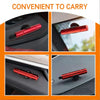 A red cylindrical car safety tool is shown in various angles inside a car door for convenient carrying.