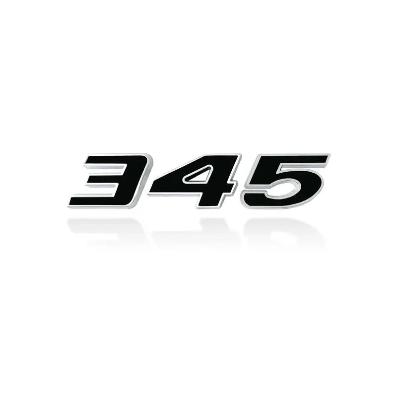 A black 3D metal car fender side and trunk decal with a reflective finish.