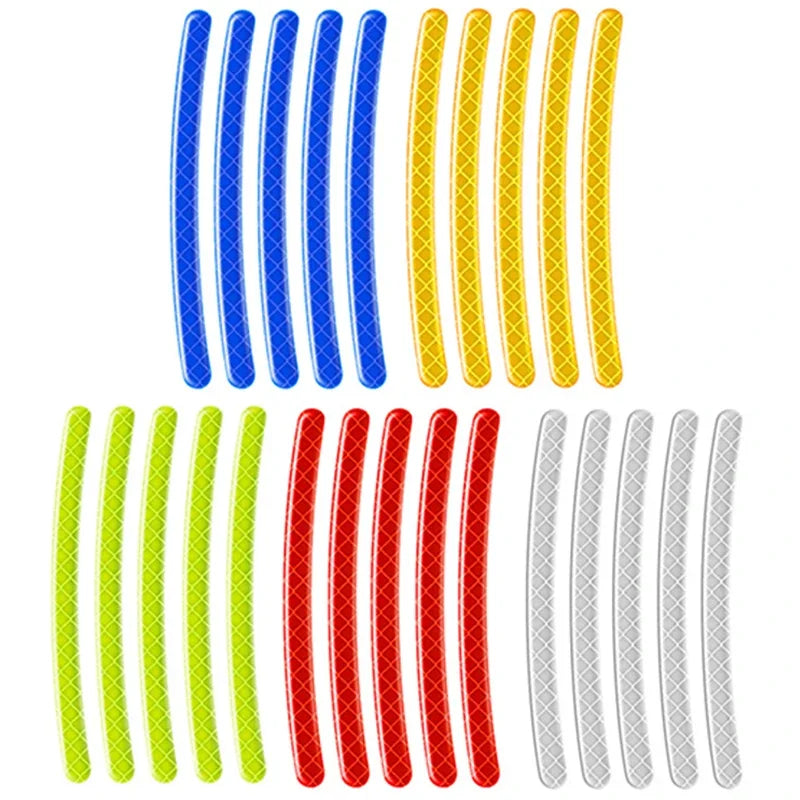 Une collection de décalcomanies verticales et allongées dans les couleurs bleu, jaune et rouge.