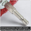 A close-up view of a silver hexagonal shank tool used for clamping and grinding.