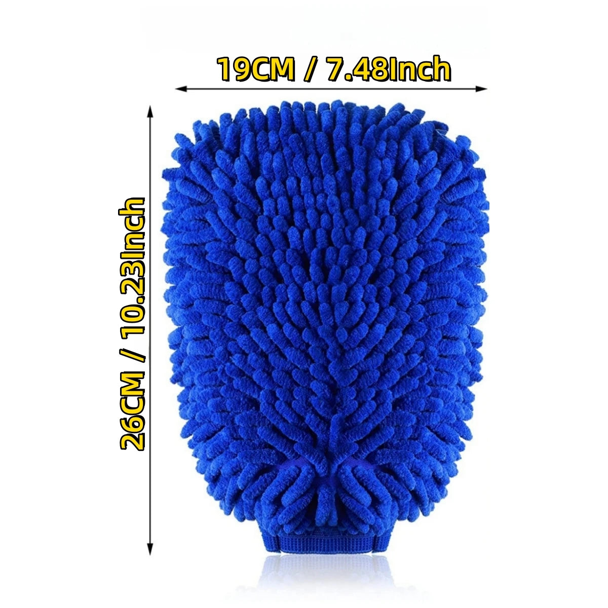 A bright blue double-sided microfiber car wash mitt with a fluffy texture.