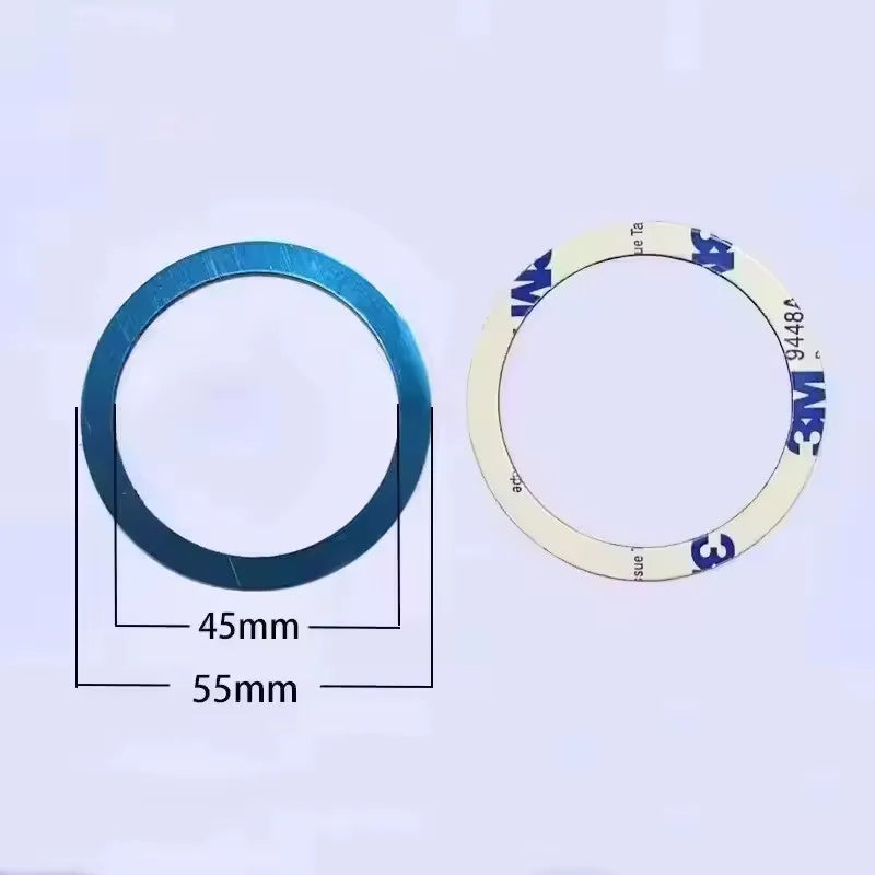 A circular, light-colored magnetic mount with markings and dimensions shown against a white background.